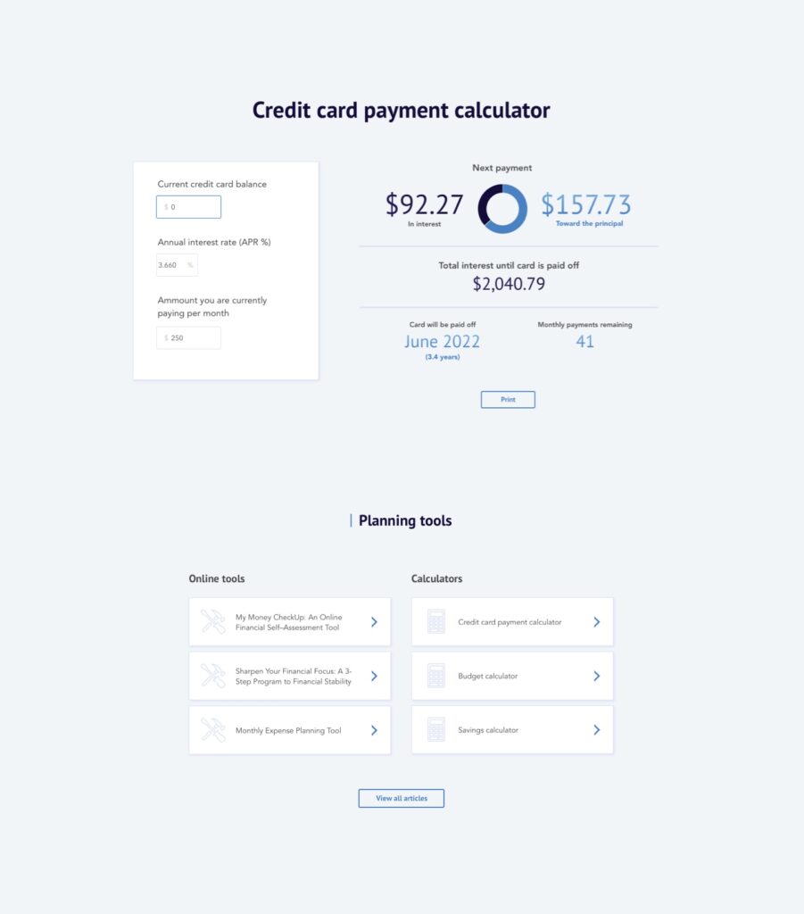 National Foundation for Credit Counseling® (NFCC®) credit card replayment calculator app design and development