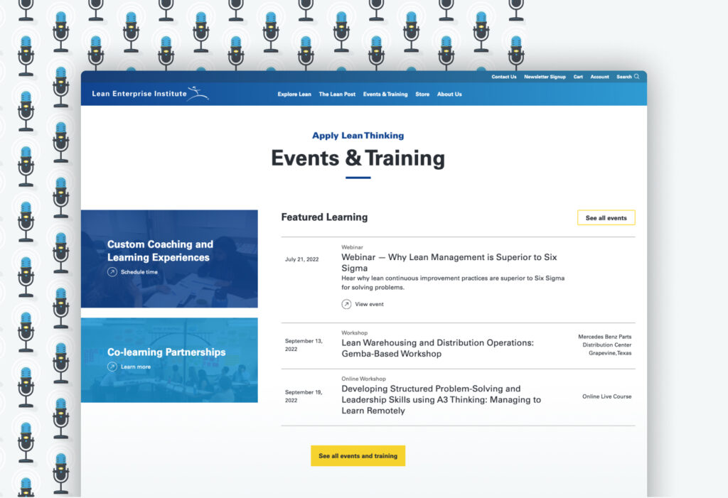 Lean Enterprise Institute events and training website page