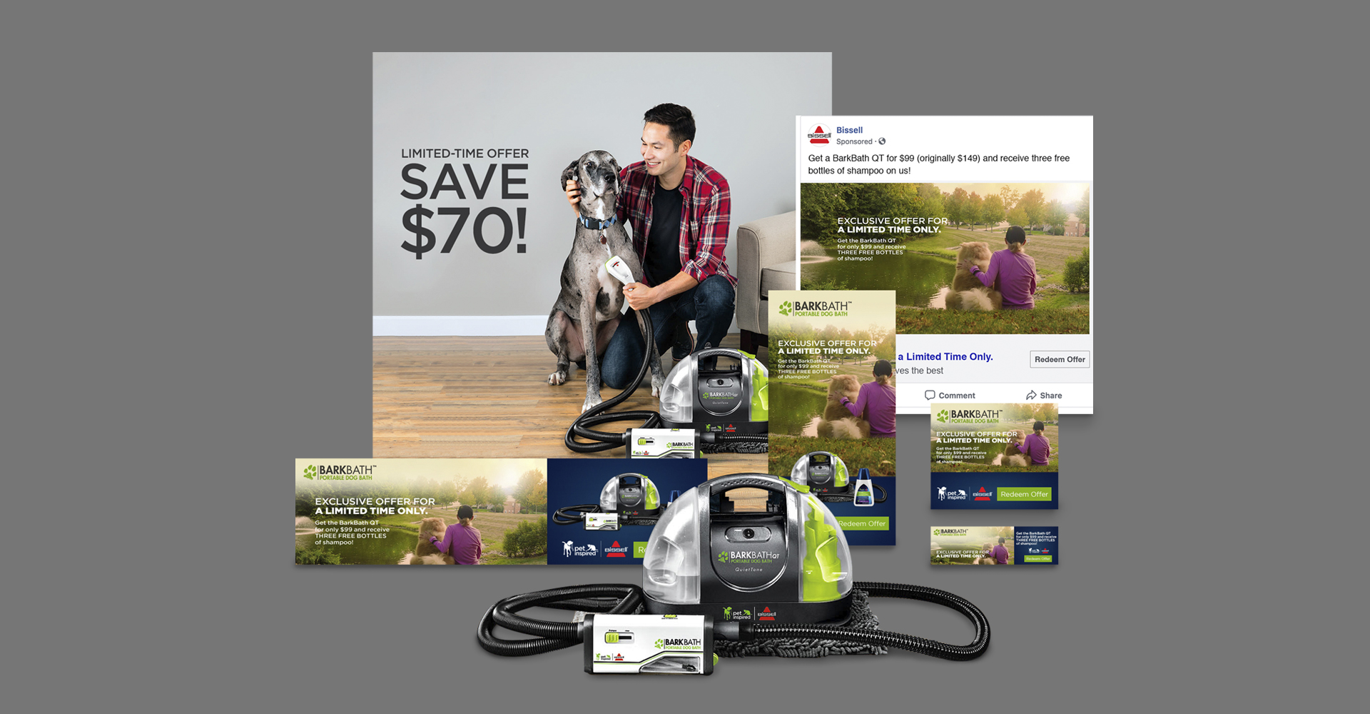BISSELL BARKBATH™ Product Launch Campaign ad, social and layout design by Blue Flame Thinking