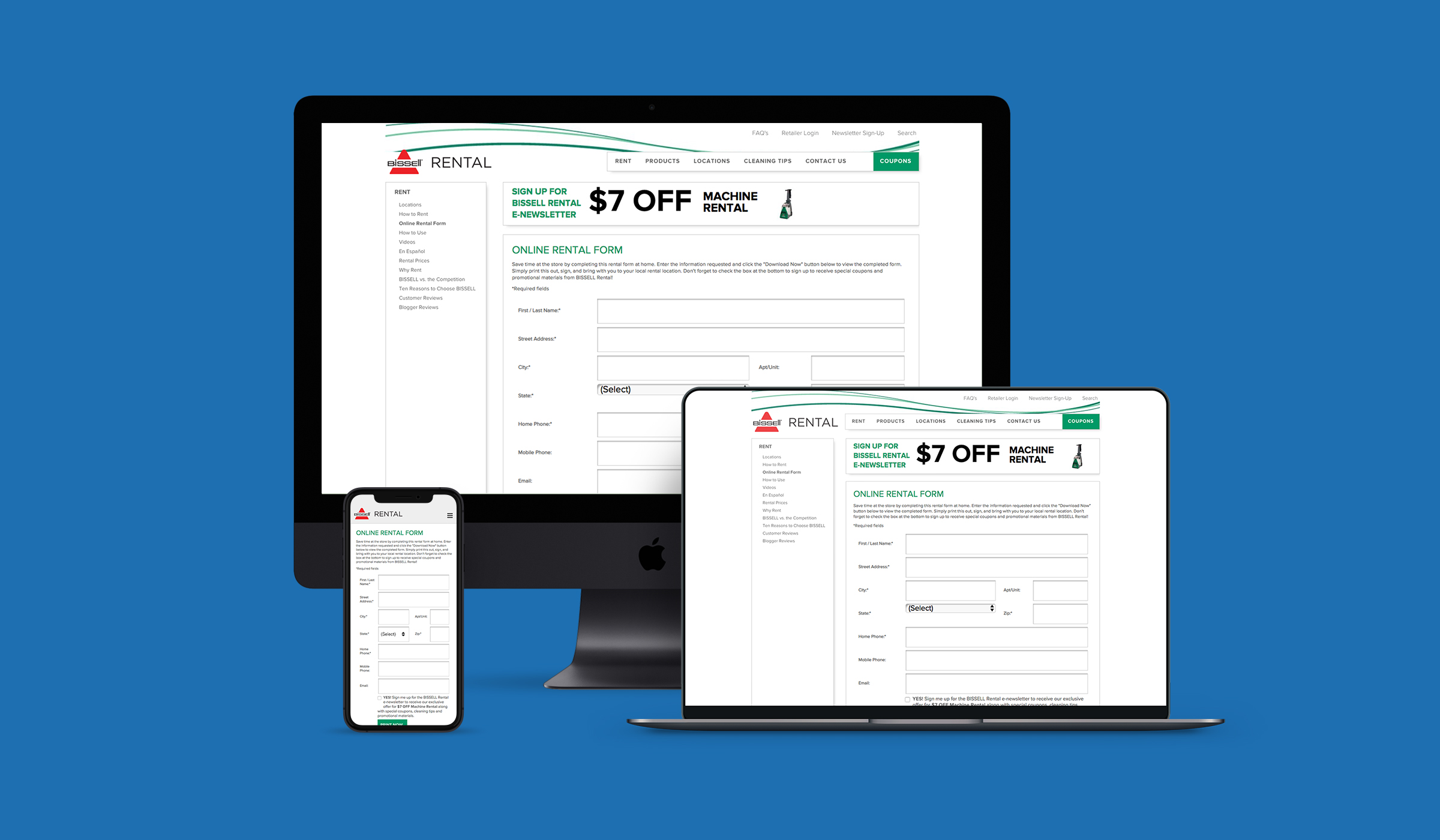 Bissell Online Rental Form Interface by Blue Flame Thinking