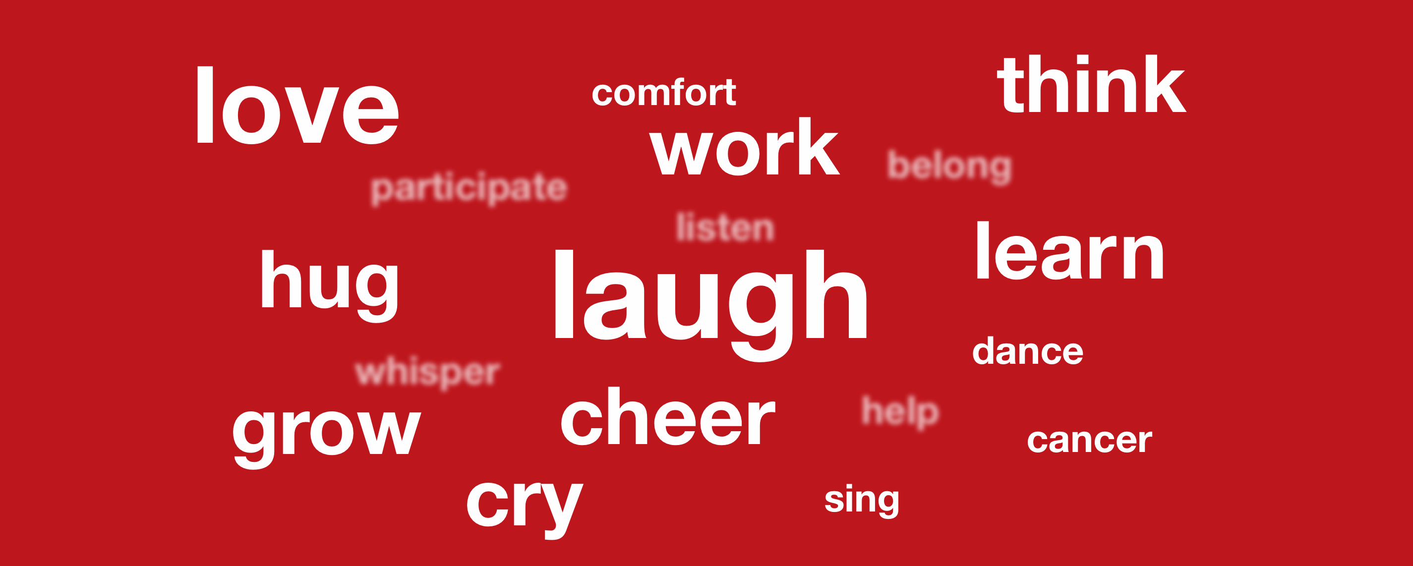 white text on red background with words like laugh, love, hug
