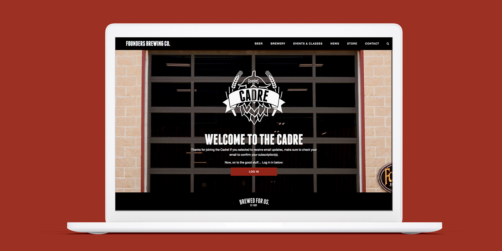 Cadre Log in Screen for Founders brewing Co. By Blue Flame Thinking