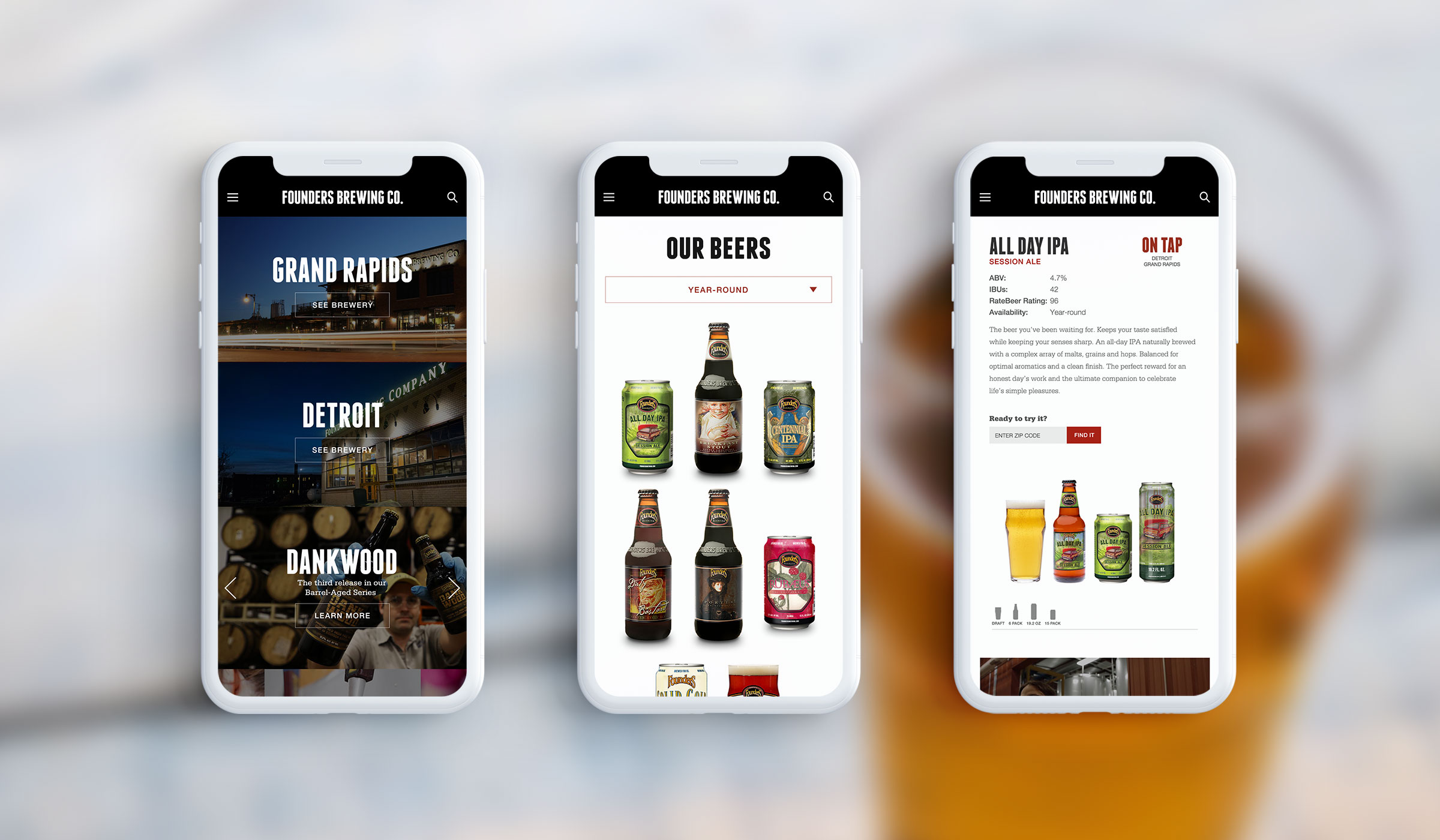 Founder's Brewing website redesign from Blue Flame Thinking marketing agency