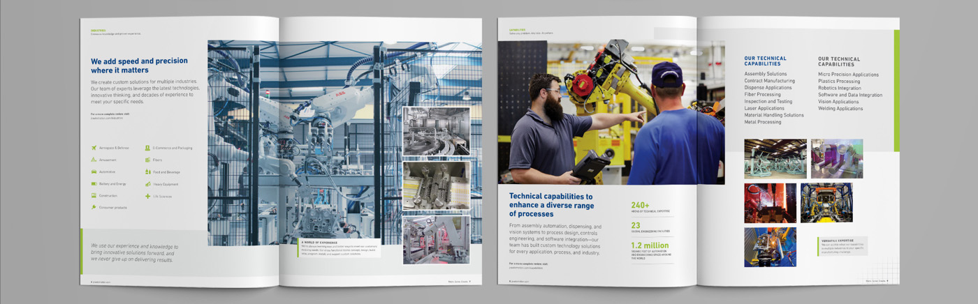 JR Automation Global Capabilities Brochure Spread Two by Blue Flame Thinking