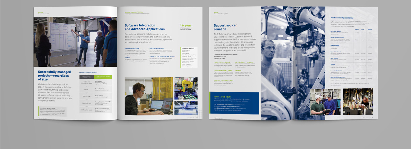 JR Automation Global Capabilities Brochure Spread Three by Blue Flame Thinking