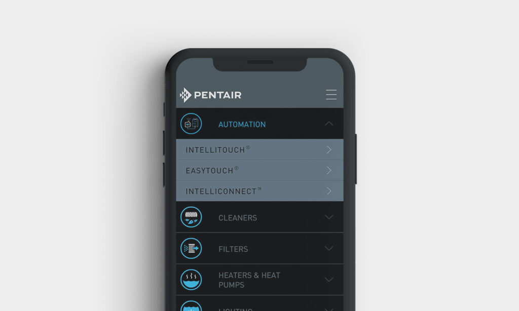 Pentair Pool IQ sales app on mobile phone