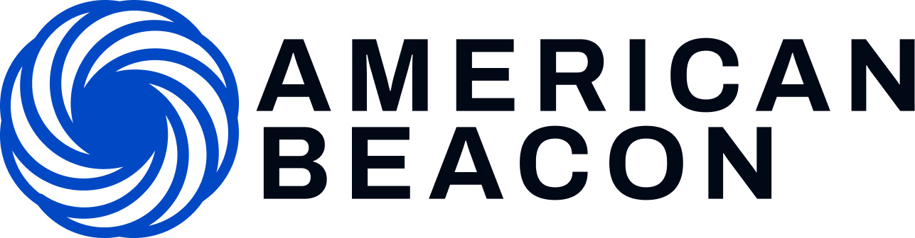 Blue circular swirl logo next to the words AMERICAN BEACON in bold black uppercase letters on a light background, designed as part of an asset manager website redesign.
